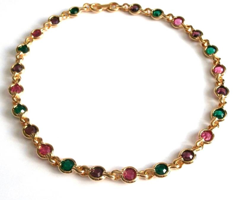 Swarovski Signiert Vergoldete Halskette Mit Bezel Set Farbige Kristalle von Dior4U