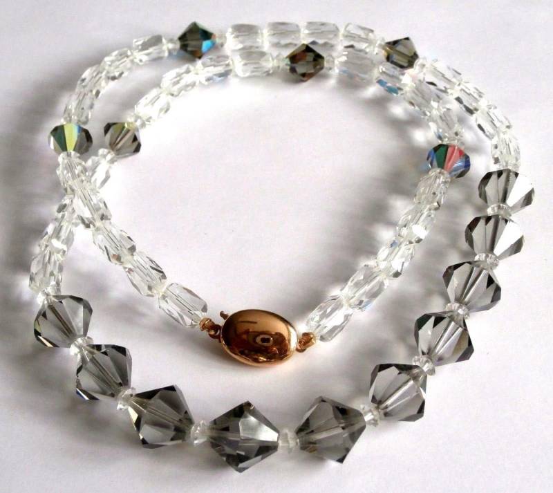 Swarovski Signierte 24 "Halskette Mit Schwarzen Diamanten Und Klaren Kristallperlen von Dior4U