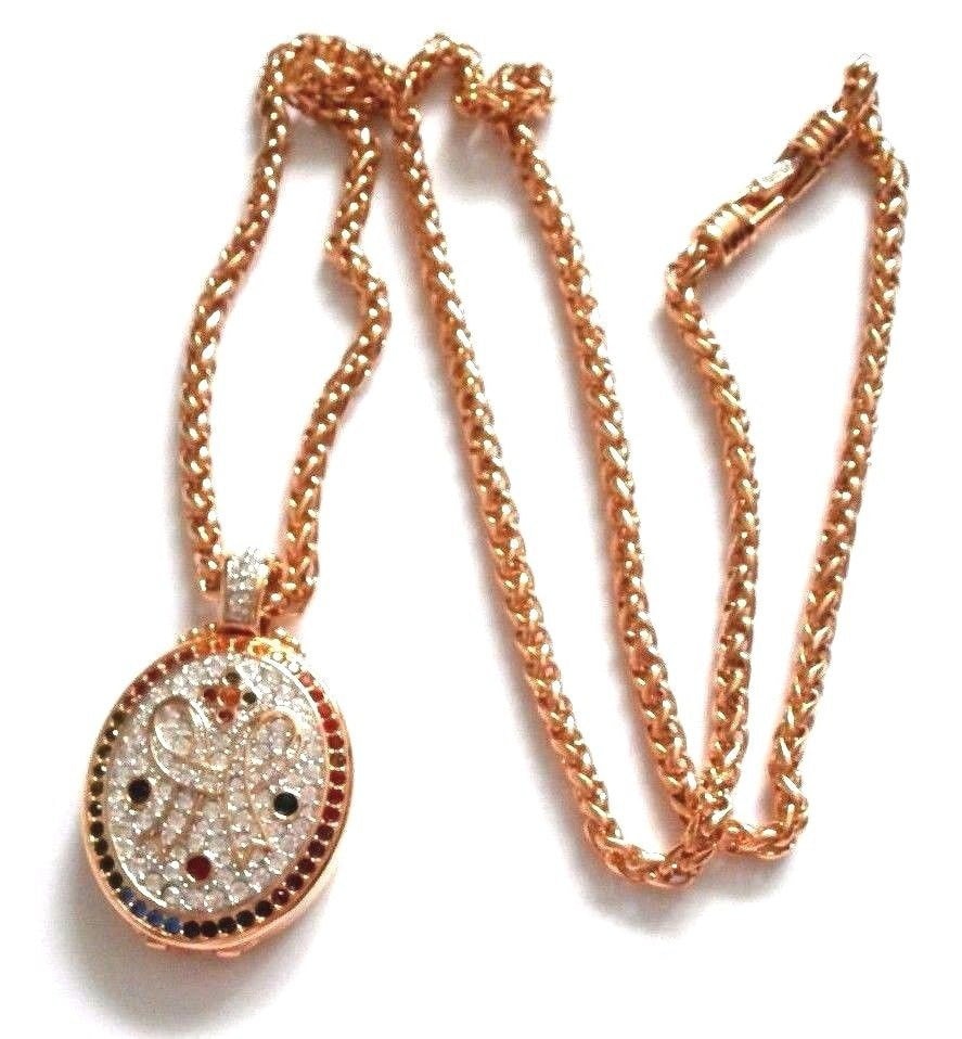 Swarovski Signierte 35 "Halskette Vergoldete Kette Mit Ovalem Medaillon Kristallen Besetzt von Dior4U