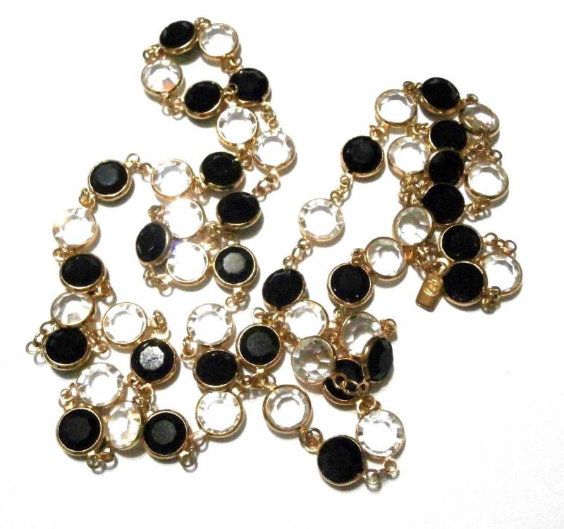 Swarovski Signierte Halskette Mit Bezel Set Flat Clear & Black Crystals 35 " von Dior4U