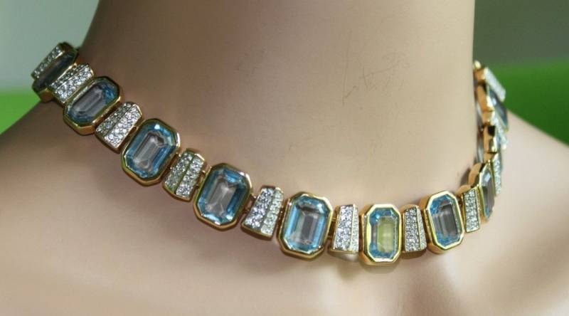 Swarovski Signierte Halskette Vergoldet Mit Full Cut Aquamarine Und Pave Crystal von Dior4U