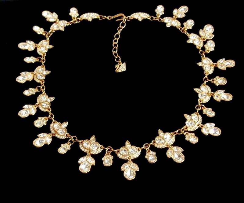 Swarovski Signierte Halskette Vergoldet Mit Klaren Kristallen Swan Logo von Dior4U