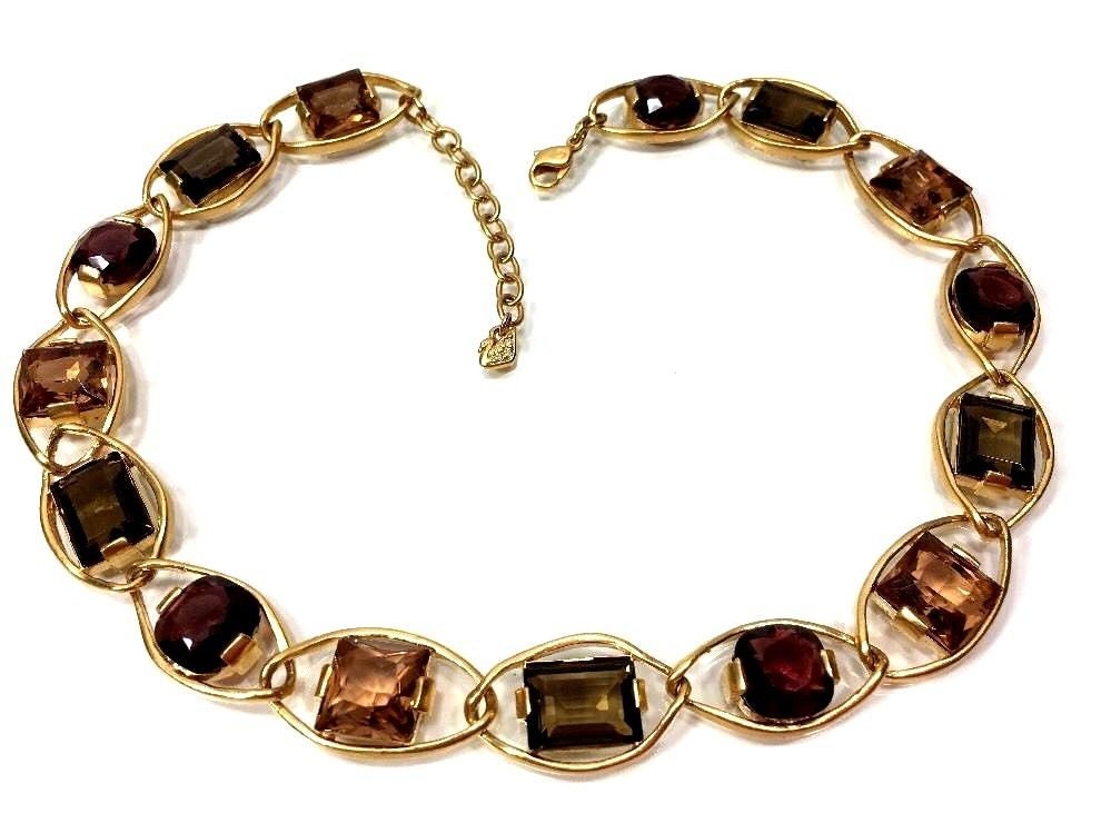 Swarovski Signierte Halskette Vergoldet Mit Topaz Und Amethyst Kristallen von Dior4U