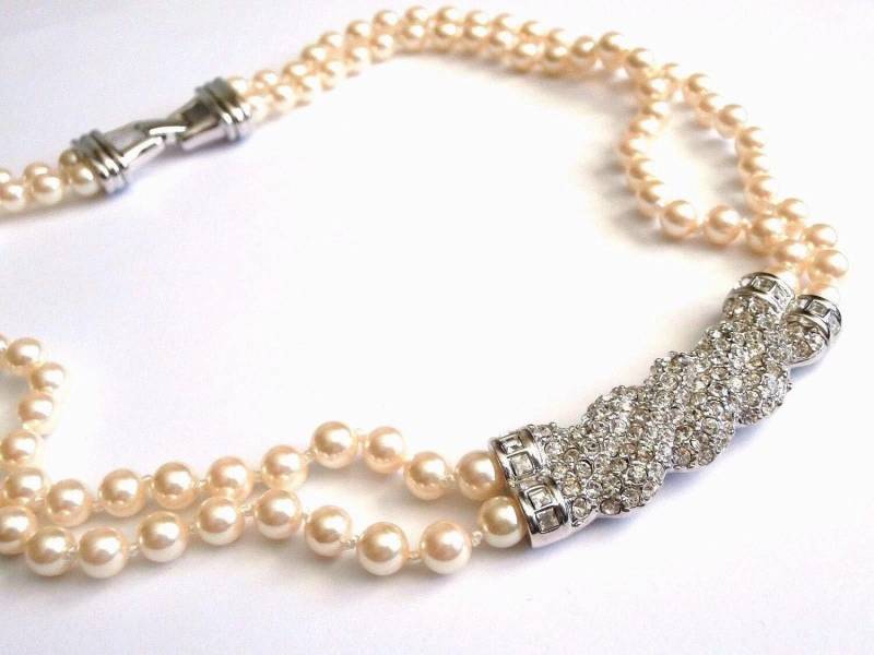 Swarovski Signierte Perlenkette Mit Pave Kristallen in Rhodium Gesetzt von Dior4U