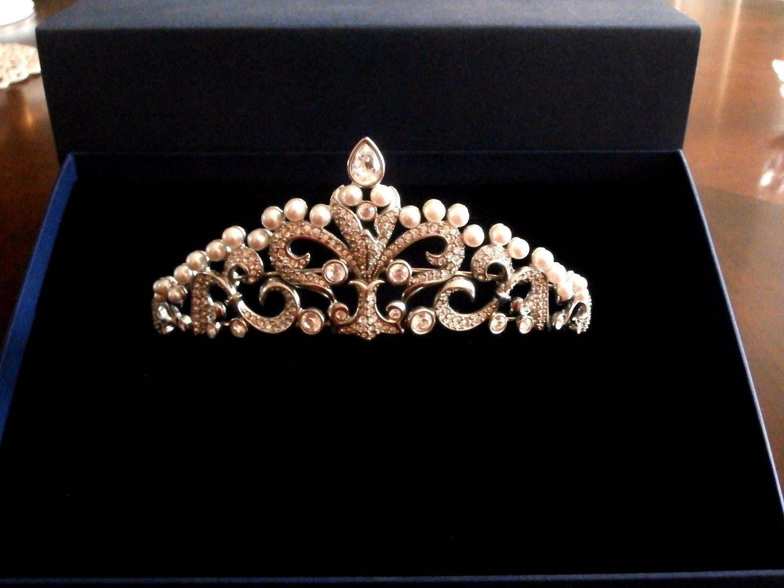 Swarovski Signierte Rhodium Tiara Mit Klaren Kristallen Und Imitationsperlen Mib Coa von Dior4U