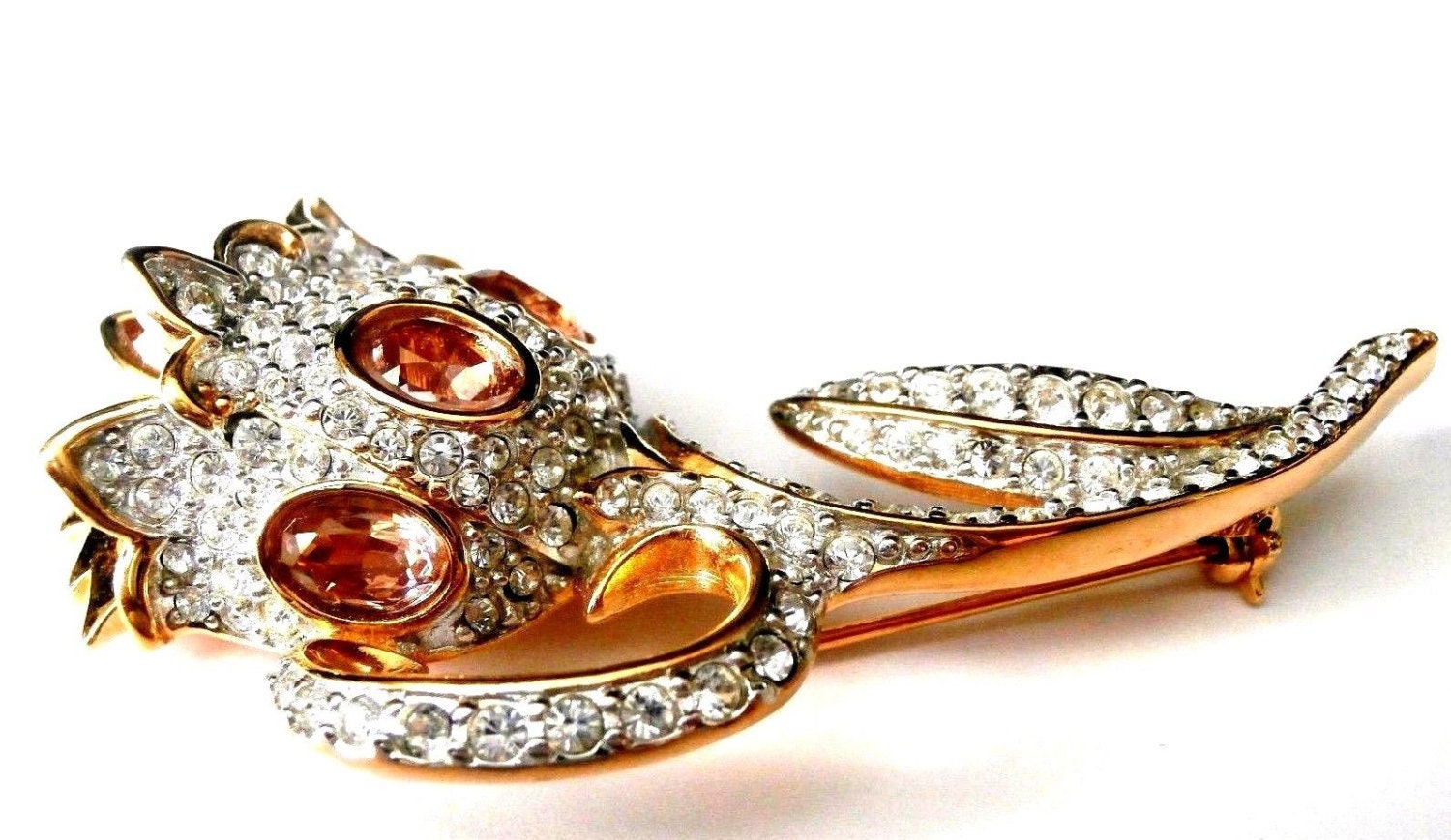 Swarovski Signierte Vergoldete Blumen Pin Brosche Mit Pave Crystals Swan Logo Gesetzt von Dior4U