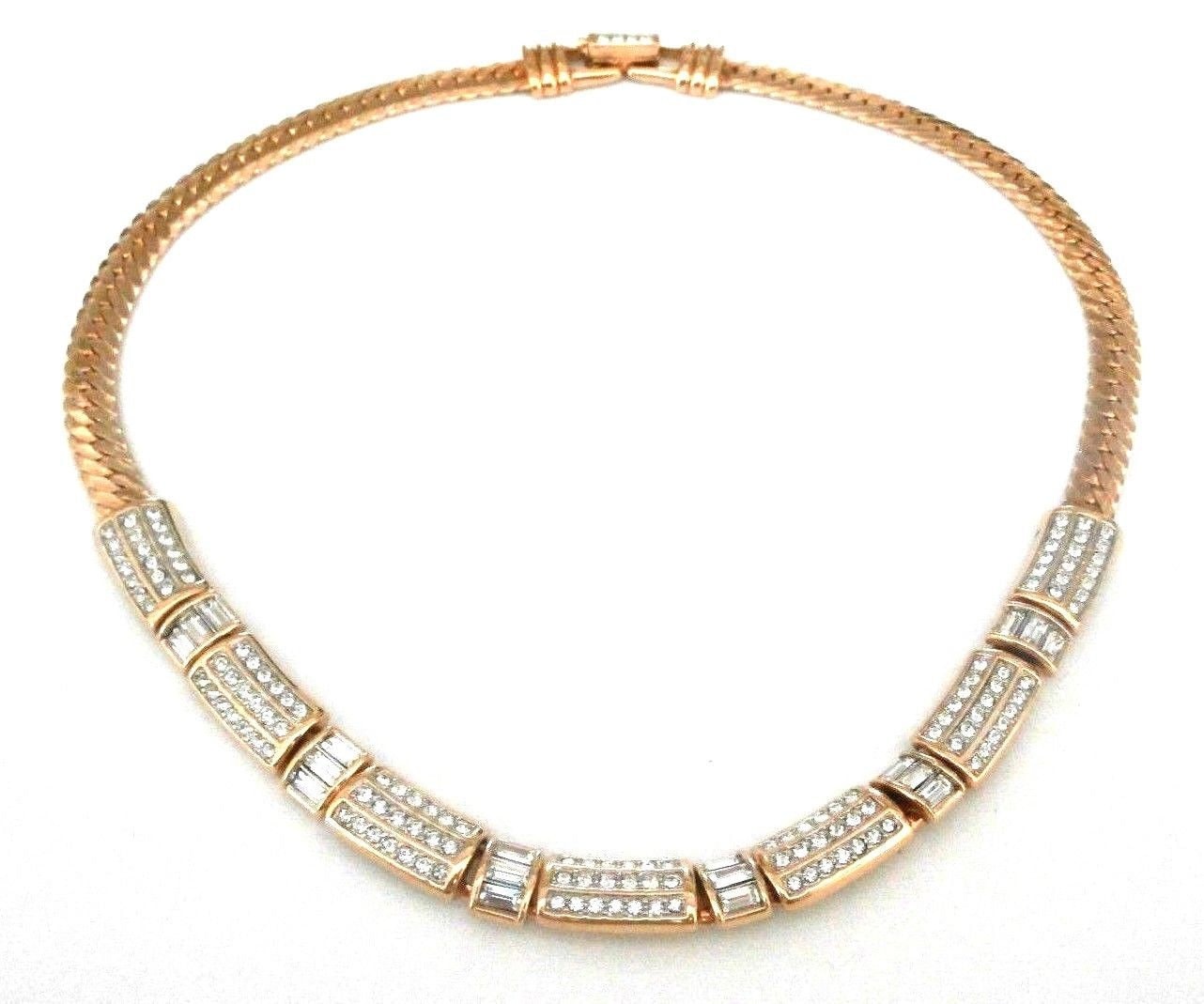 Swarovski Signierte Vergoldete Crystal Set Halskette Mit Baguettes von Dior4U