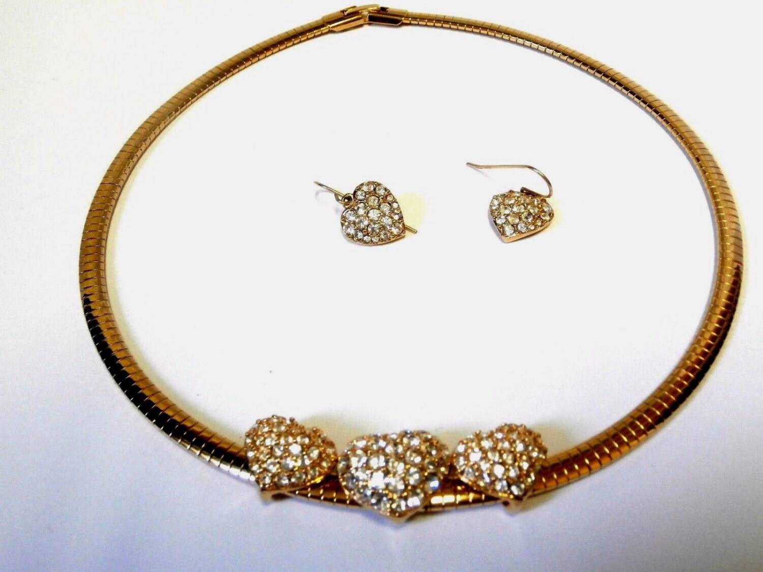 Swarovski Signierte Vergoldete Halskette & Ohrringe Mit Crystal Set Hearts von Dior4U