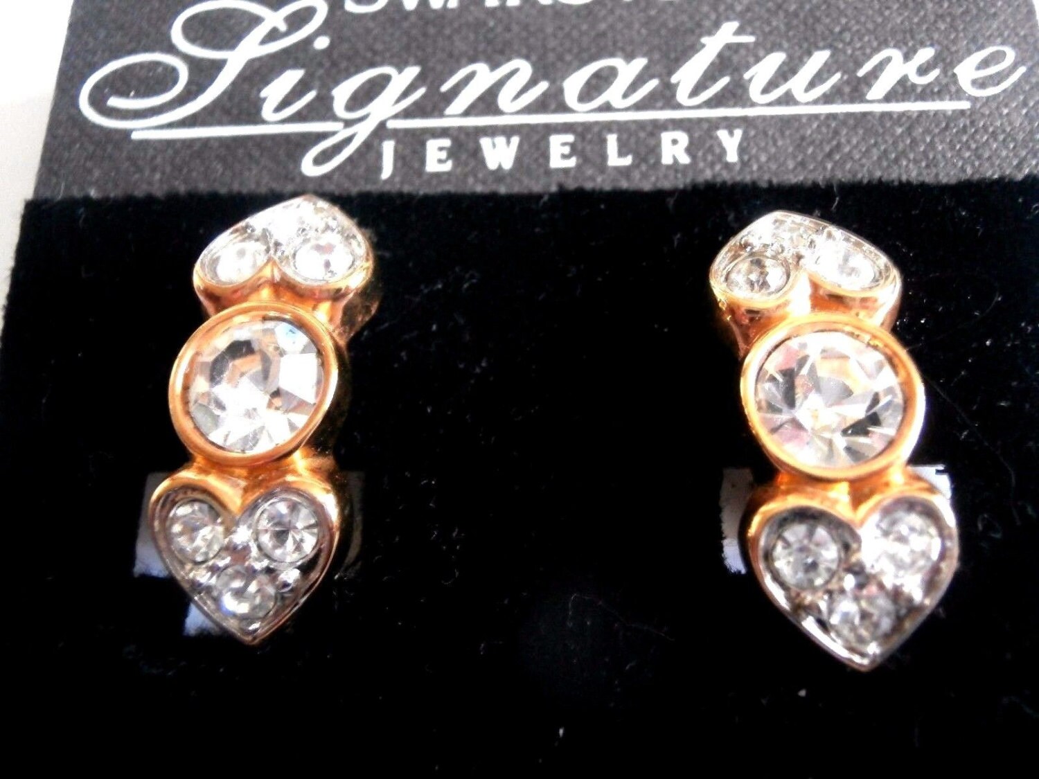 Swarovski Signierte Vergoldete Ohrclips Kisses & Hugs Set Mit Klaren Kristallen von Dior4U