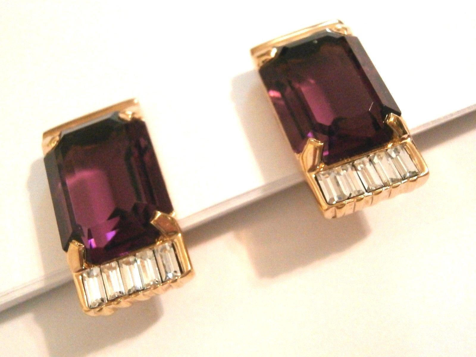 Swarovski Signierte Vergoldete Ohrclips W/Amethyst Purple & Klaren Kristallen von Dior4U