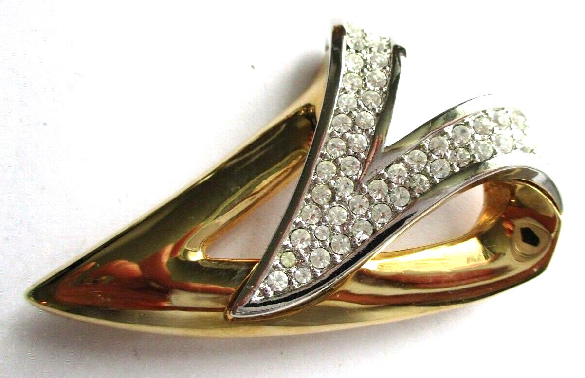 Swarovski Signierte Vergoldete Pin Brosche Mit Klaren Kristallen von Dior4U