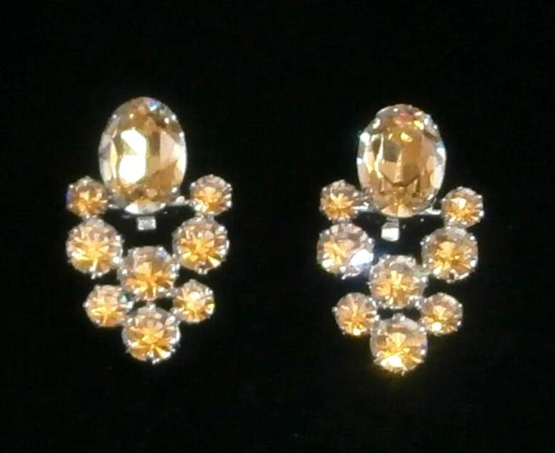 Vintage Christian Dior Gelbe Kristall Ohrringe; Ohrclip, Rhodium Überzogen Made in Germany von Dior4U