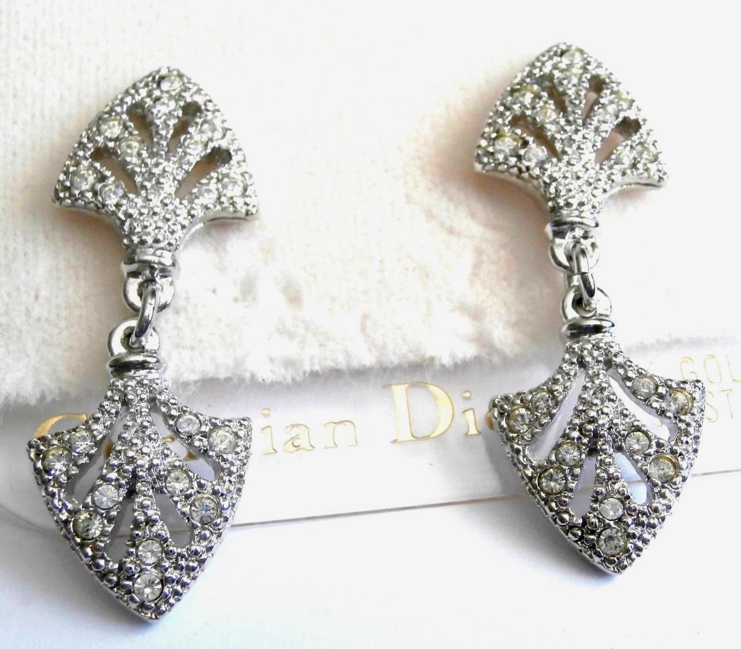 Christian Dior Kristallohrringe; Rhodium Überzogen, Clip -On Hergestellt in Den Usa von Dior4U