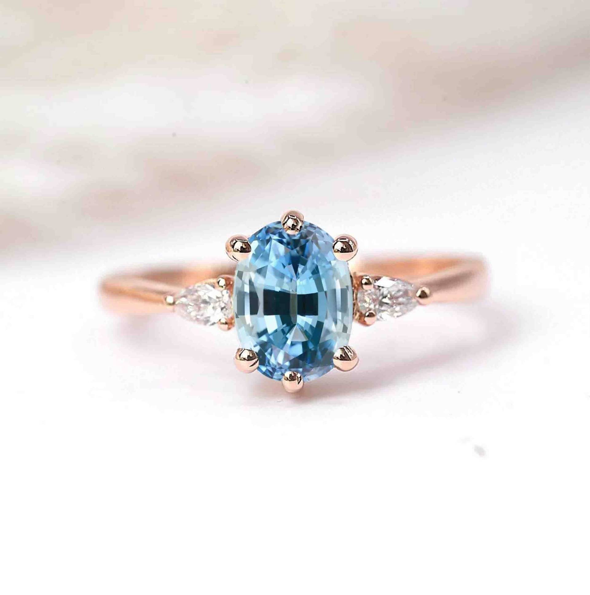 Oval Aquamarin Und Birne Diamant Ring Geschenk Für Sie Art Deco Vintage Verlobungsring Einzigartiger von DiorahJewellery