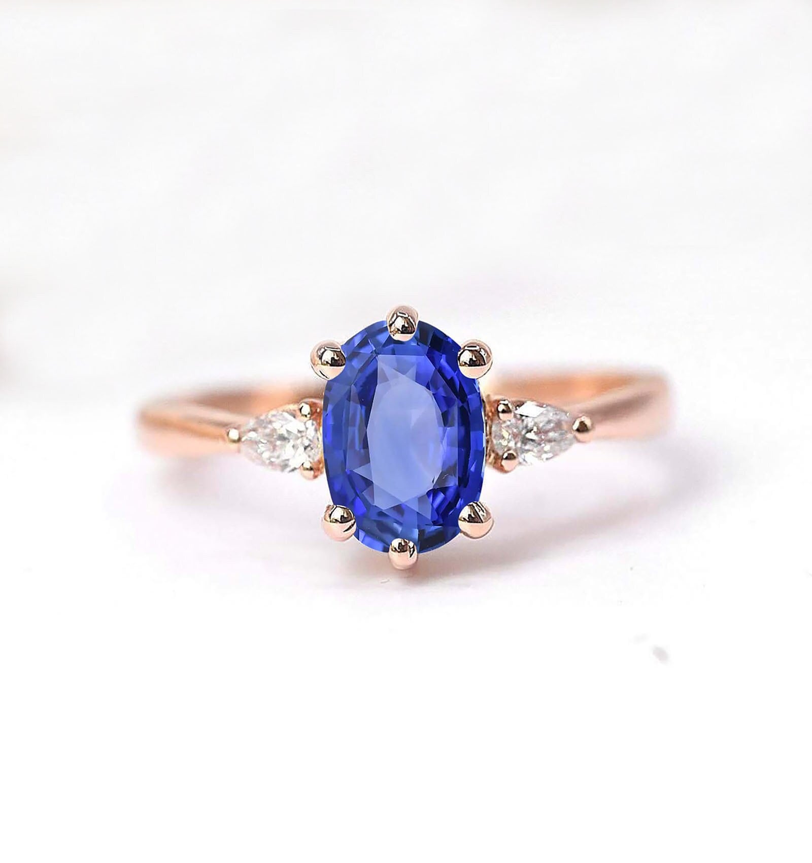 1.51Ct Ovaler Blauer Saphir Und Birnendiamant Art Deco Ring | Diamant Vintage Verlobungsring Einzigartiger Handgemachter von DiorahJewellery