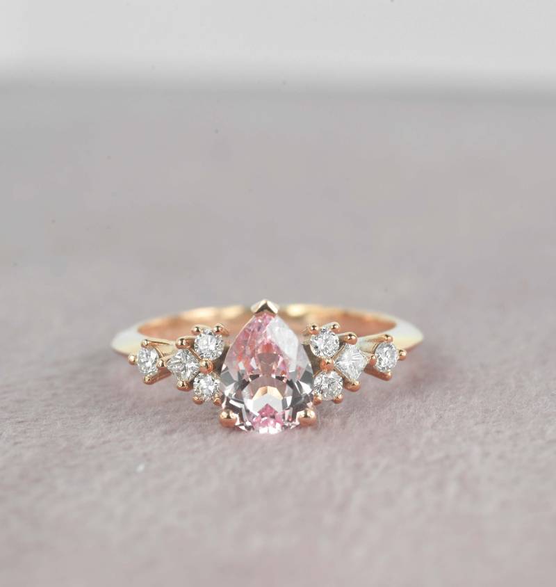 1.51Ct Pear Morganit Verlobungsring | Jubiläum Ring Princess Cut Diamant Roségold Für Sie von DiorahJewellery