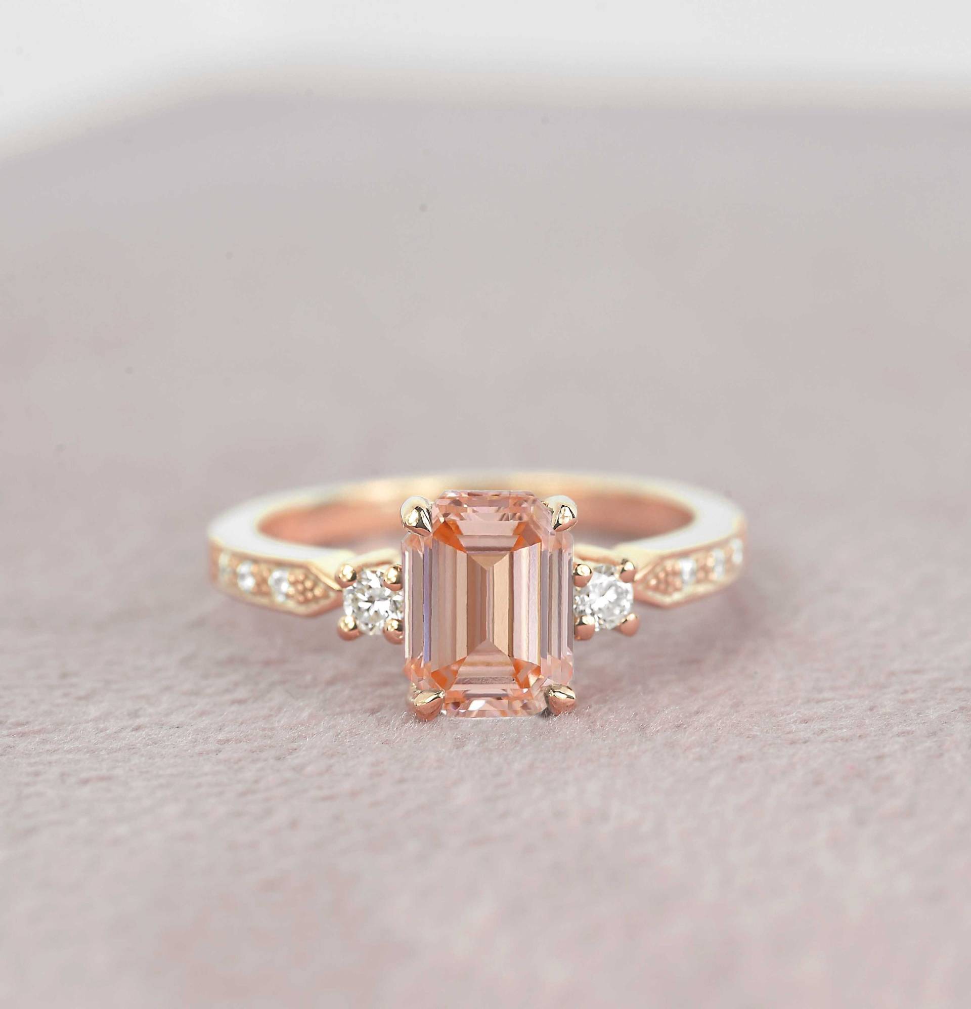 1.52Ct Natürlicher Morganit Und Diamant Art Deco Verlobungsring | Smaragdschliff Ehering 9K/14K/18K Roségold Ring von DiorahJewellery