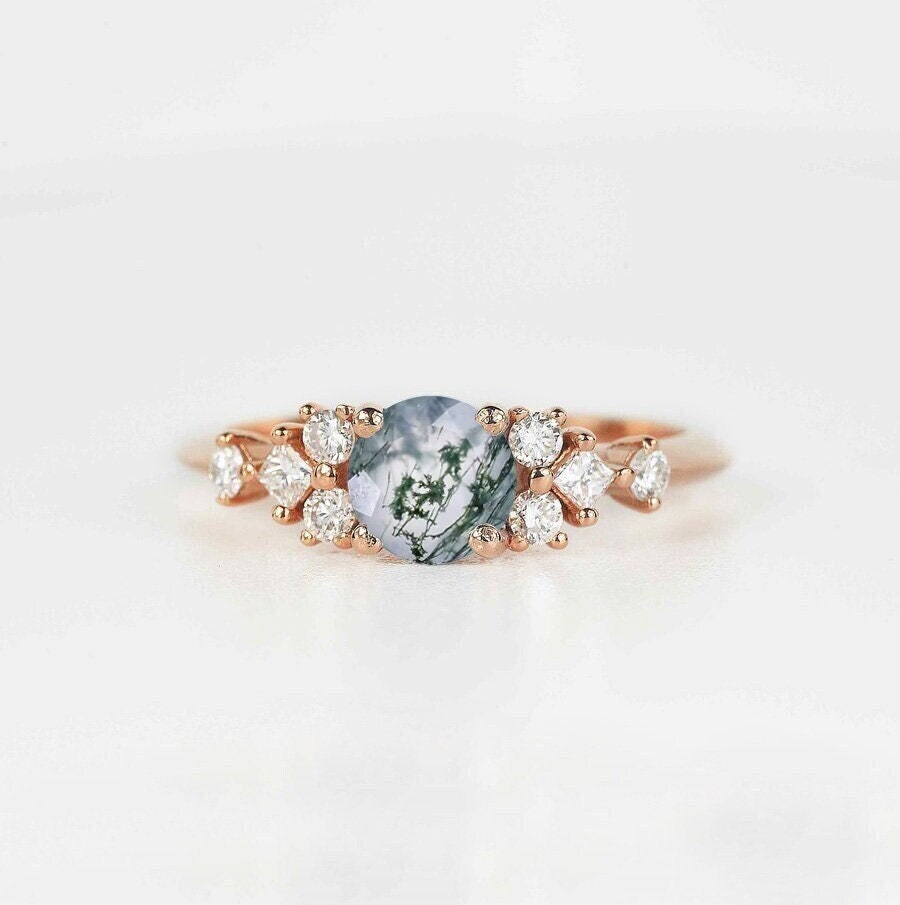 1.52Ct Zarter Moosachat Verlobungsring | Braut Versprechen Art Deco Ring Diamant Und Zierlicher Roségold von DiorahJewellery