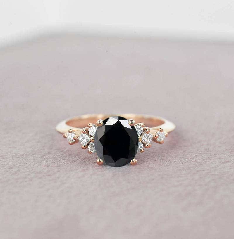 1.63Ct Ovaler Diamant Verlobungsring | Ovaler Schwarzer Jubiläumsring Prinzessin Roségold Für Sie von DiorahJewellery