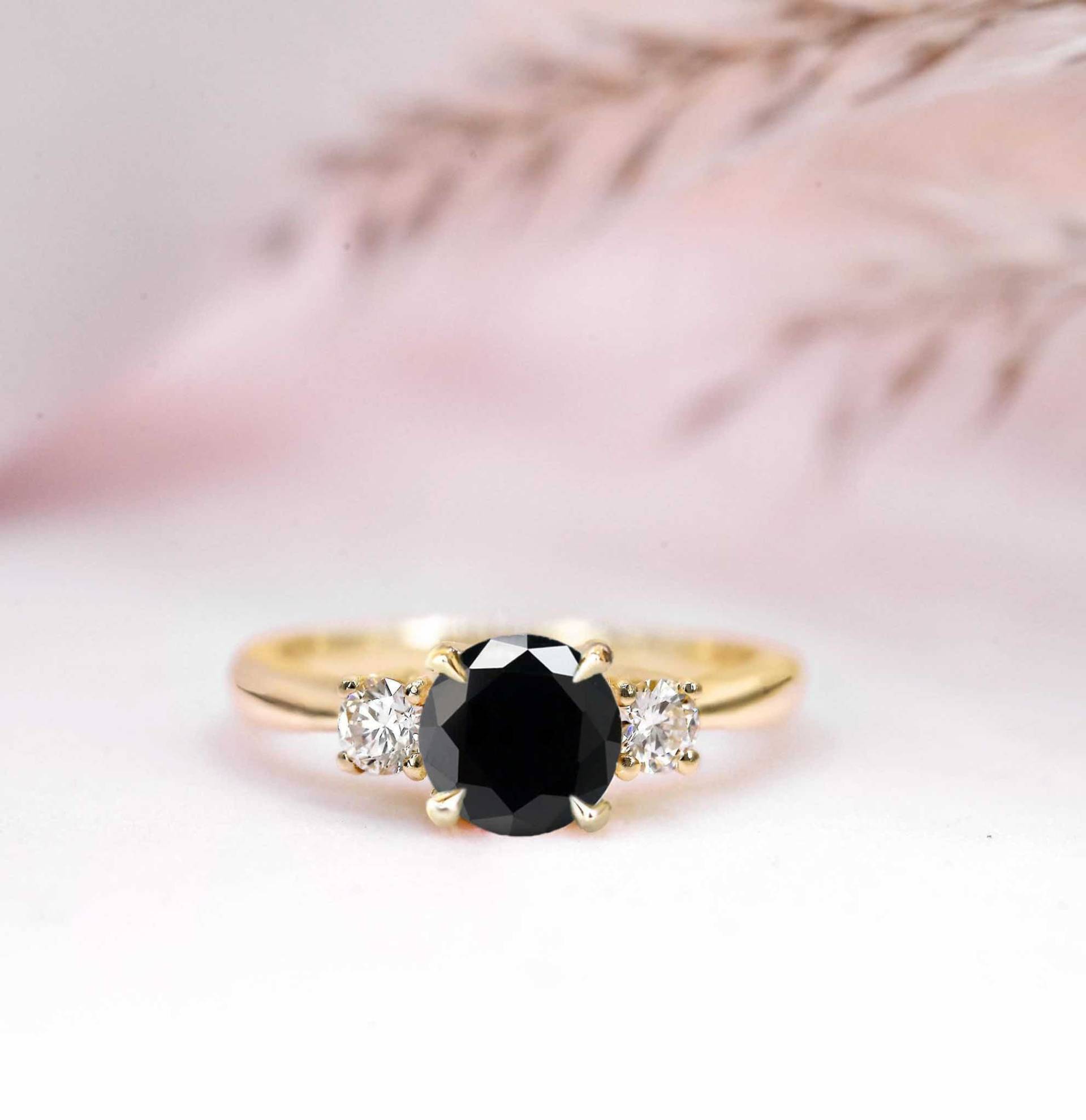 1Ct Black Diamond Ring | Damen Solid 9K 14K Oder 18K Gelbgold Diamant Verlobungsring Stapelbarer Hochzeitstag von DiorahJewellery