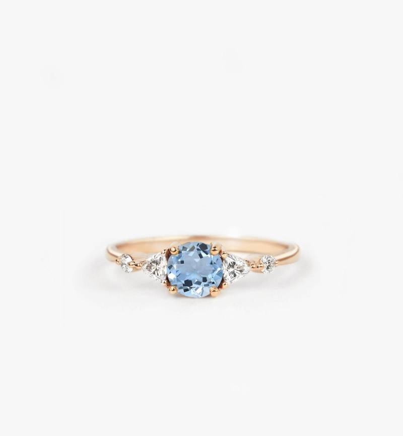 Aquamarin Art Deco Verlobungsring | Und Billionen Diamant-Ring Stapelbarer Ring in 9K/14K/18K Rose, Gelb Oder Weiß Gold Für Sie von DiorahJewellery