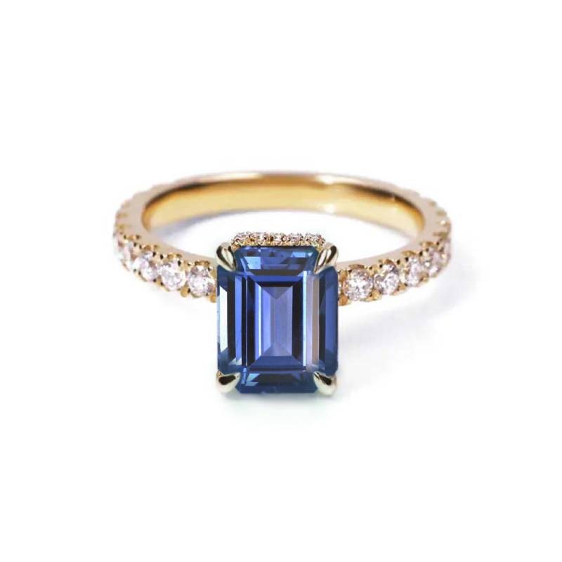 Blauer Saphir Und Diamant Zierlicher Verlobungsring | Smaragdschliff Jubiläumsring Erschwinglicher Ring von DiorahJewellery