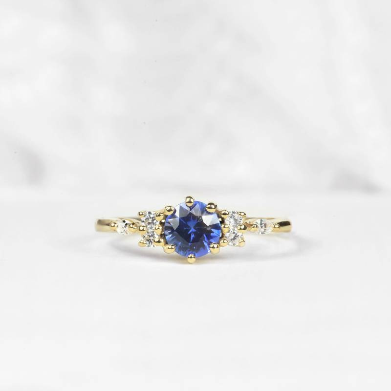 Blauer Saphir Verlobungsring - Und Diamant Verlobungsring-Saphir Verlobungsring-Ceylon Natürlicher Ring von DiorahJewellery