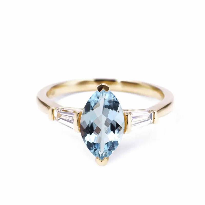 Marquise Aquamarin Diamant Ring Art Deco Verlobungsring Aus Gelbgold von DiorahJewellery
