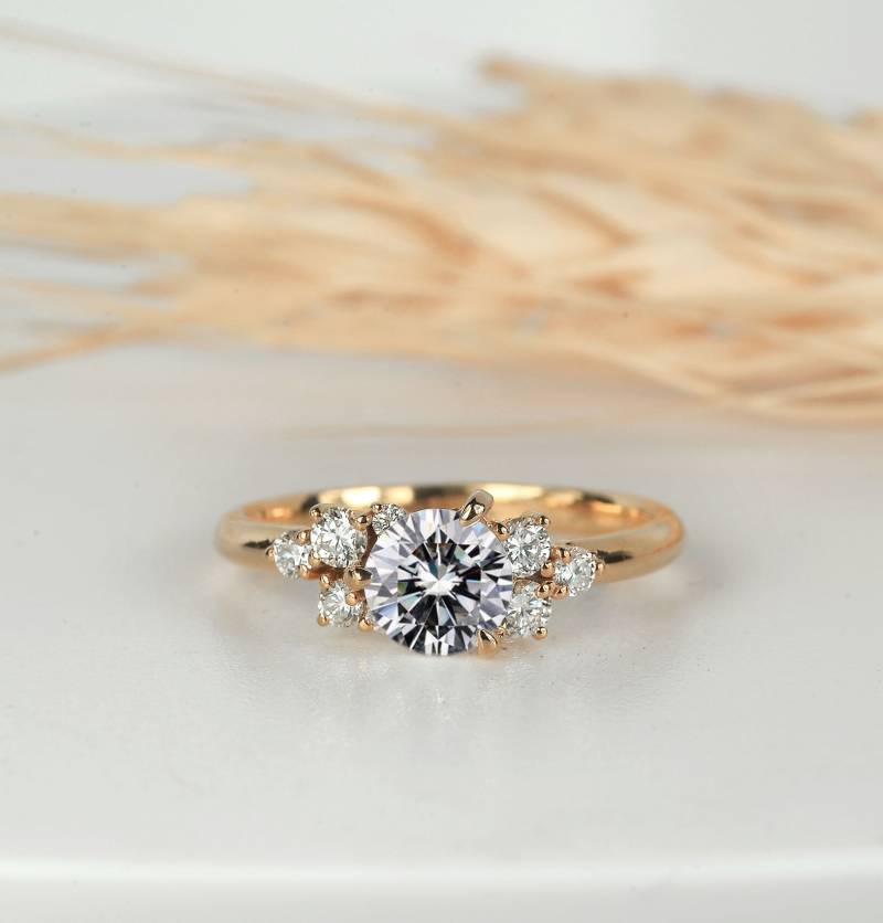 Moissanit Cluster Verlobungsring Rosegold Vintage Brautring von DiorahJewellery