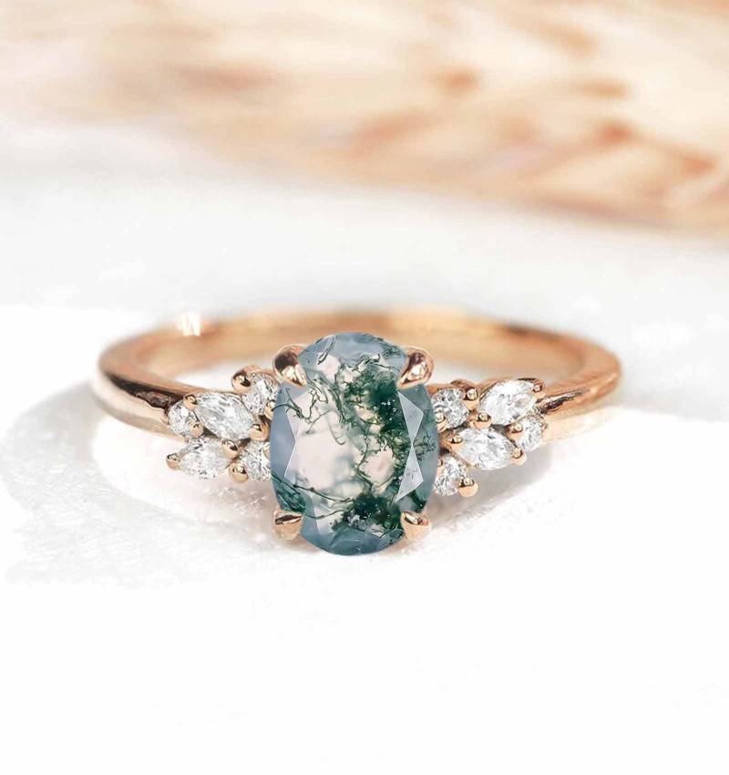 Moos Achat Verlobungsring Art Deco Brautring Mit Diamanten von DiorahJewellery