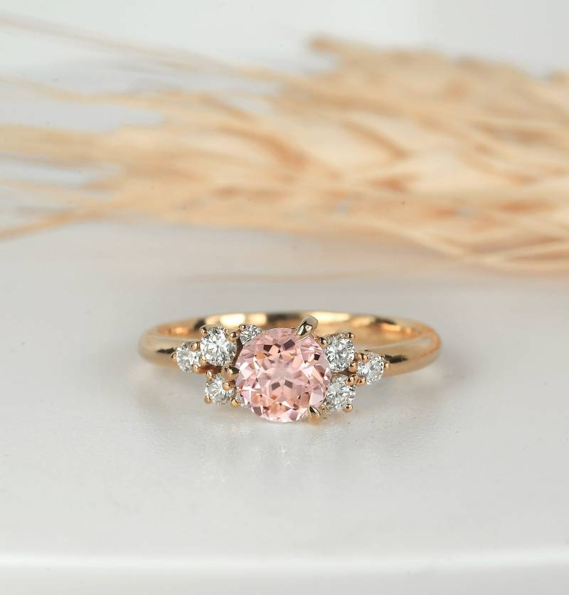 Morganit Diamant Ring Rotgold-Verlobung, Jahrestag von DiorahJewellery