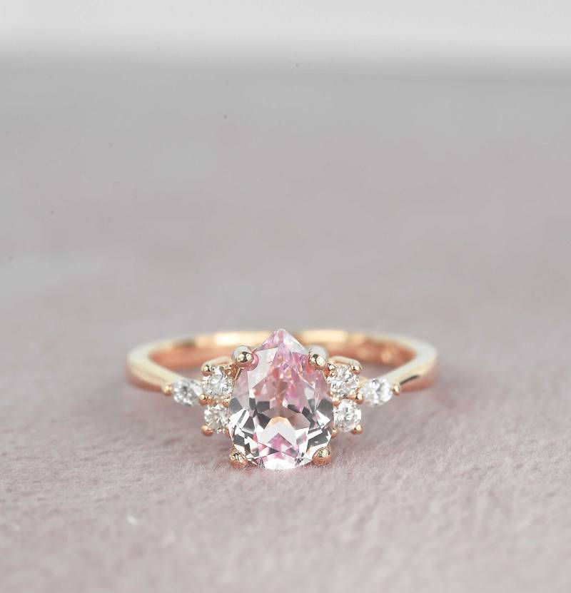 Morganit Und Diamant Verlobungsring | Pear Vintage Ring in Roségold Multi-stein-Art-Deco-Geschenkring von DiorahJewellery