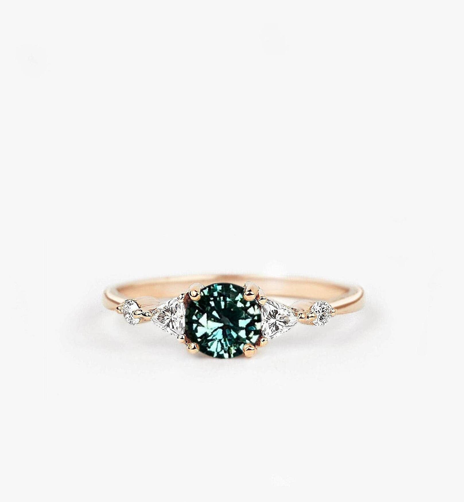 Natürlicher Vivid Teal Saphir Verlobungsring | 1.02Ct Türkis Und Trilliant Diamant Hochzeits - Jubiläumsring Braut Versprechen Ring von DiorahJewellery