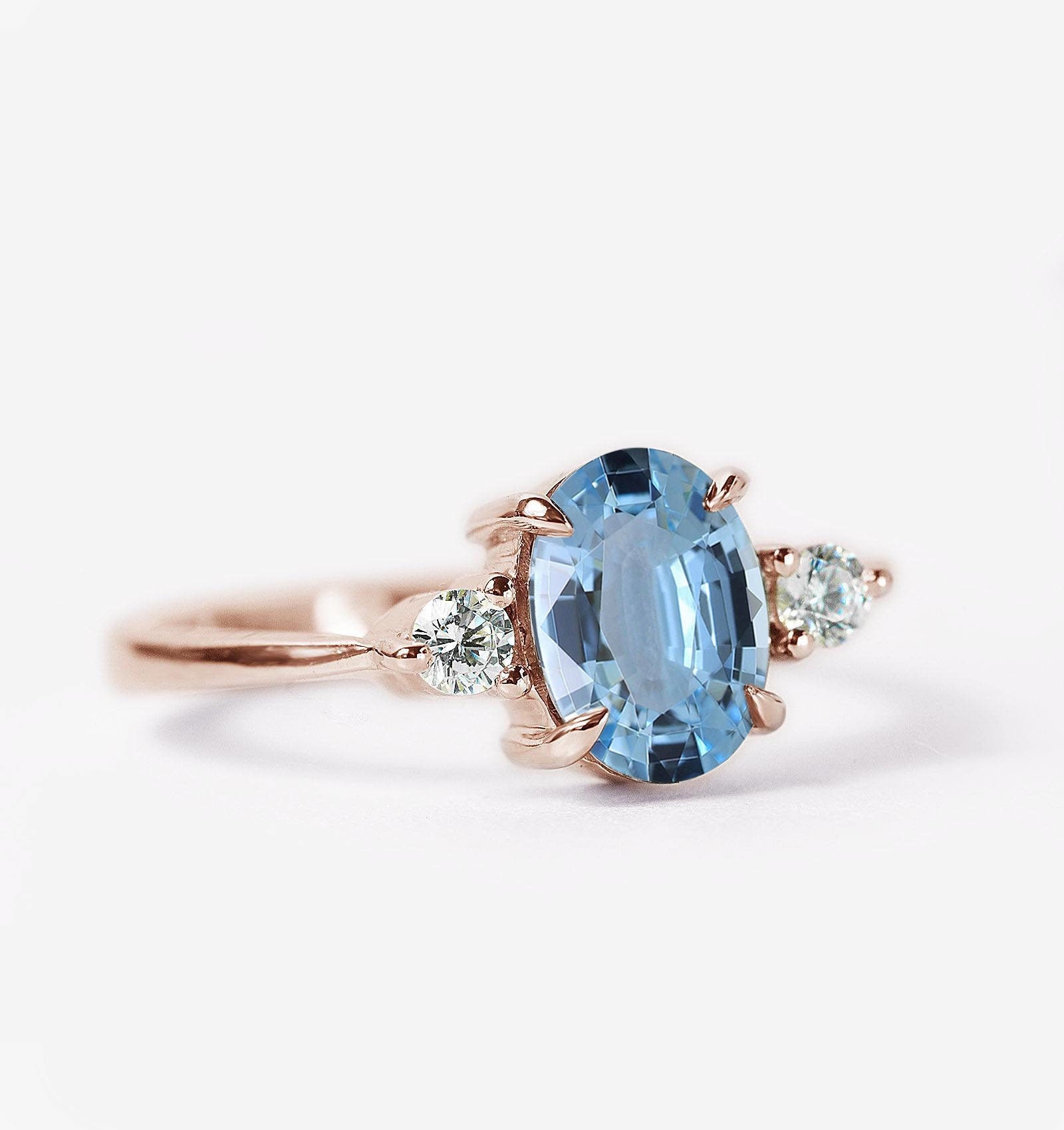 Ovale Aquamarin Verlobungsring | 9K/14K/18K Gold Echte Ring Alternative Diamantring Eco-Friendly von DiorahJewellery