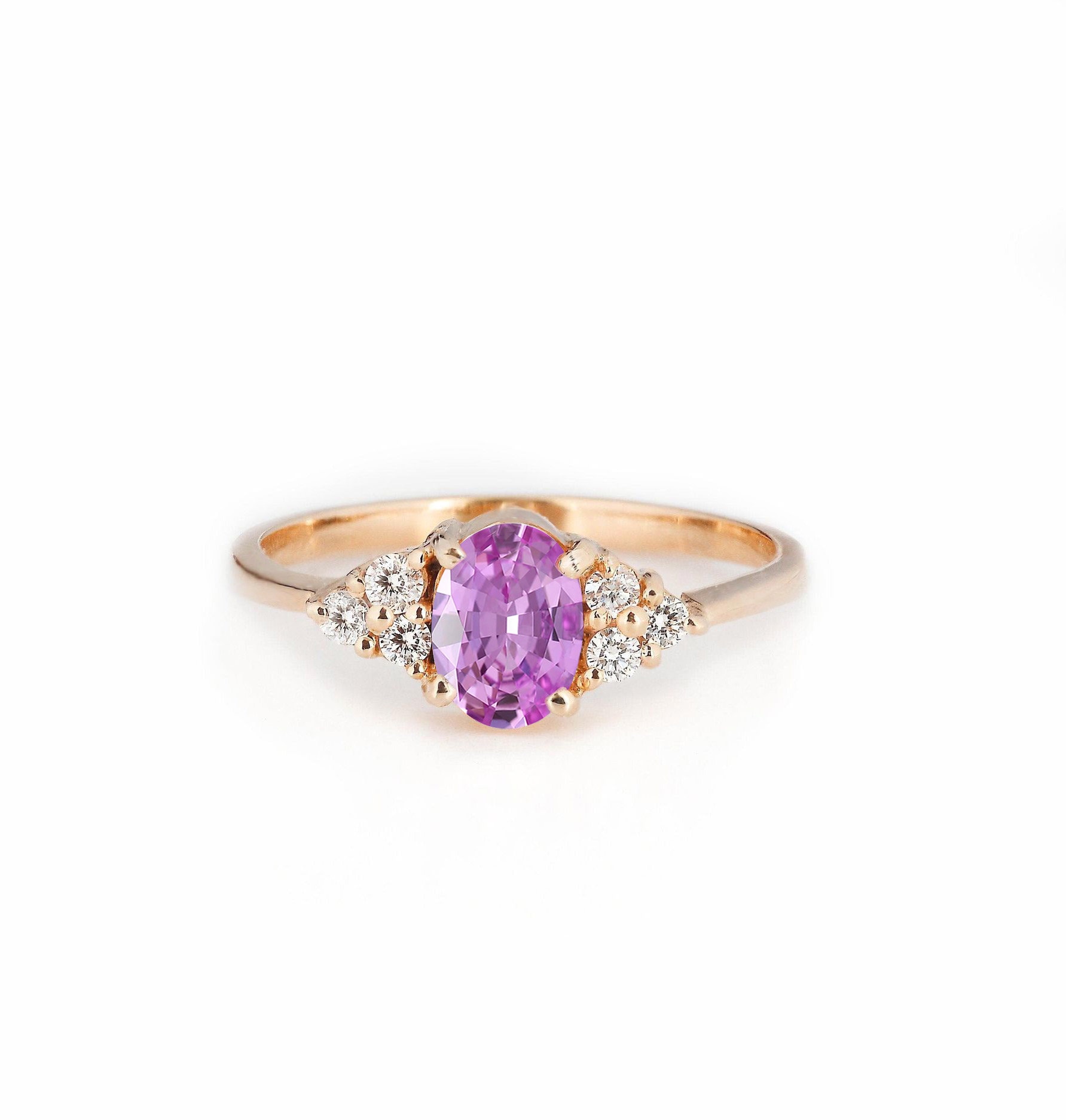 Ovale Licht Rosa Saphir Verlobungsring | Natürliche Und Diamant-Verlobungsring 9K/14K/18K Art-Deco-stil Einzigartige Ring Für Sie von DiorahJewellery