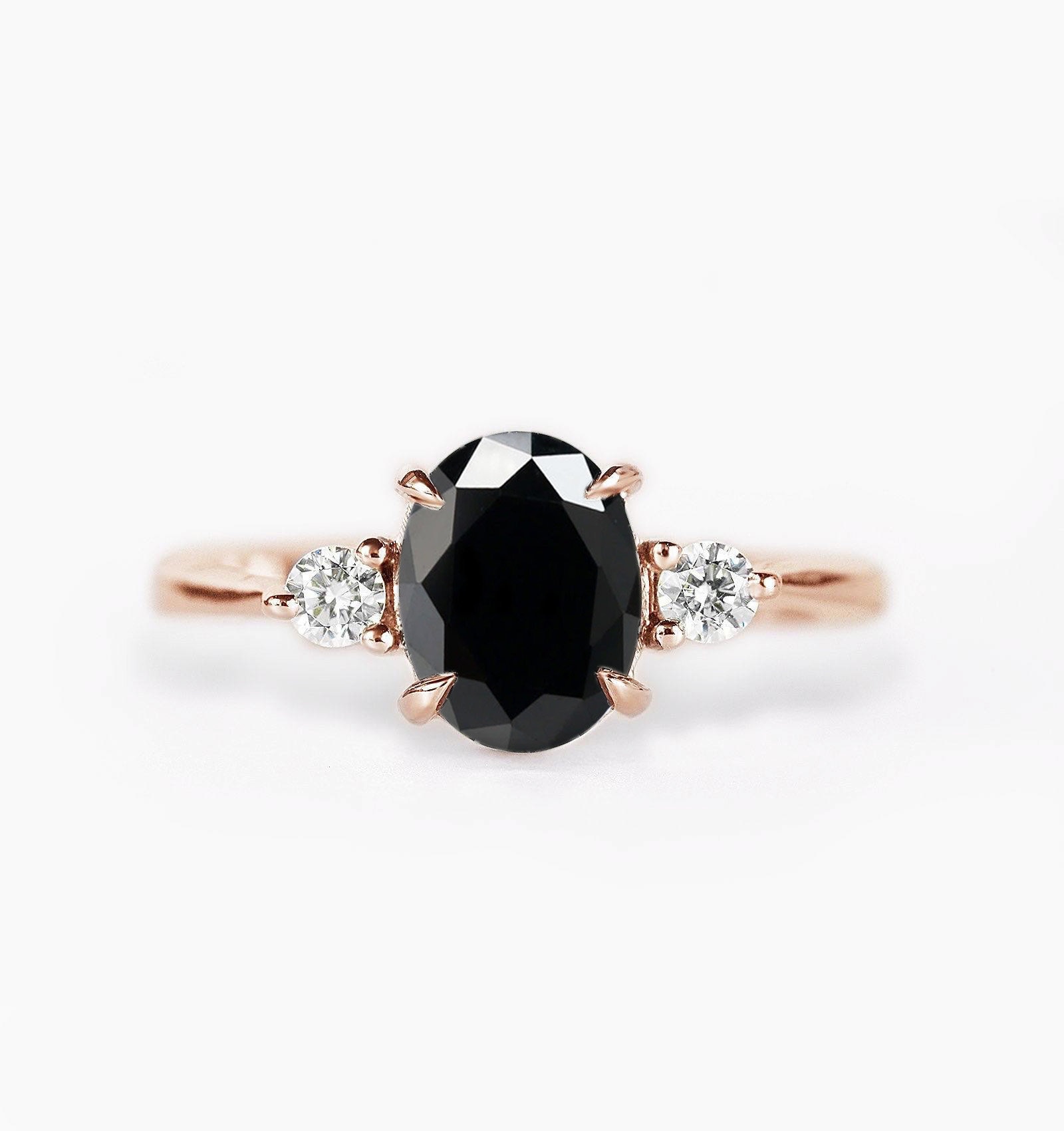 Ovale Schwarze Diamant Verlobungsring | 9K/14K/18K Rose Gold Alternative Diamantring Vintage Drei Steine Ring Für Sie von DiorahJewellery