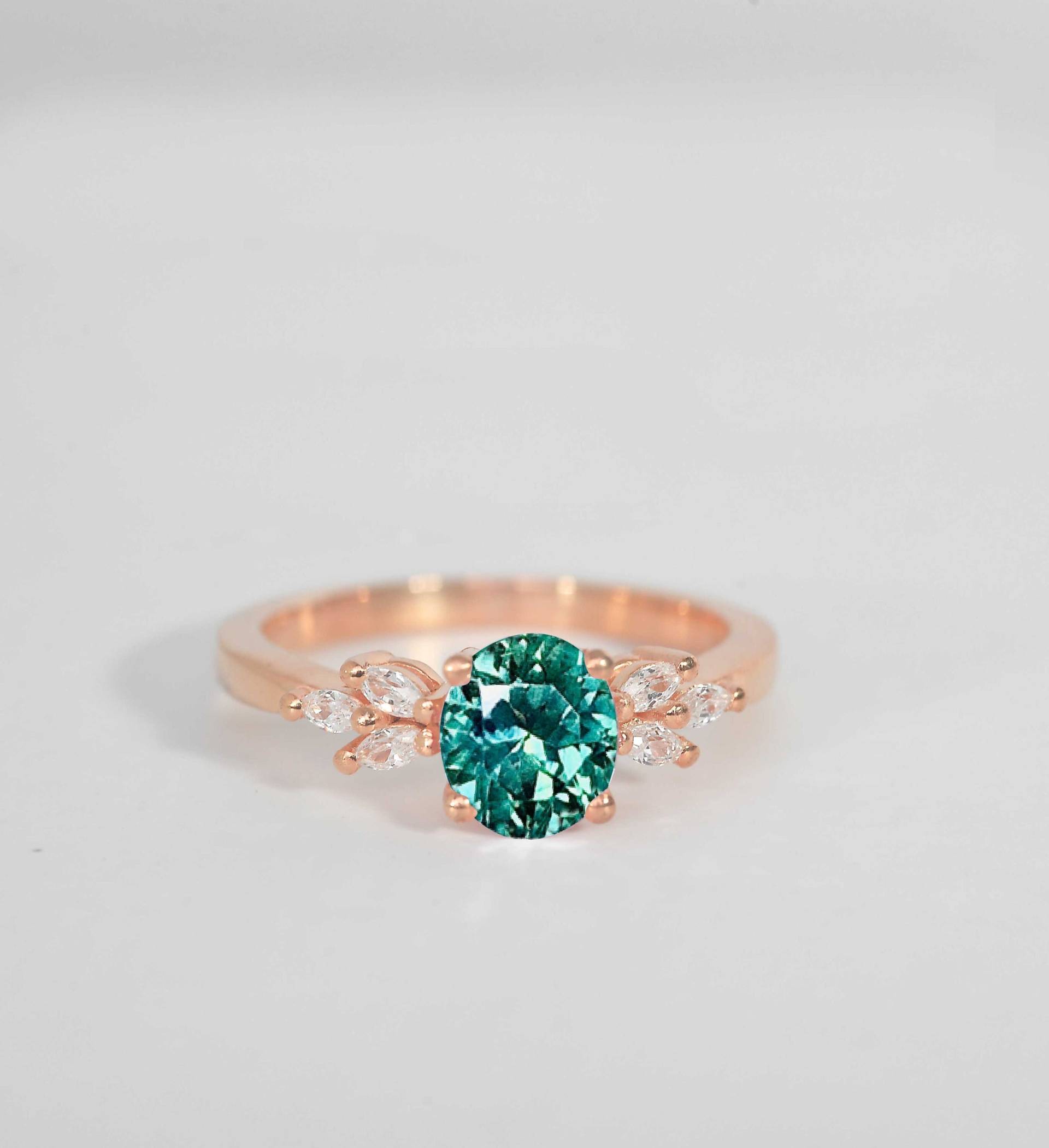 Ovaler 8 X 6mm Grüner Turmalin Verlobungsring | Marquise Diamant Und Ehering Brautring Vintage Versprechen Ring von DiorahJewellery