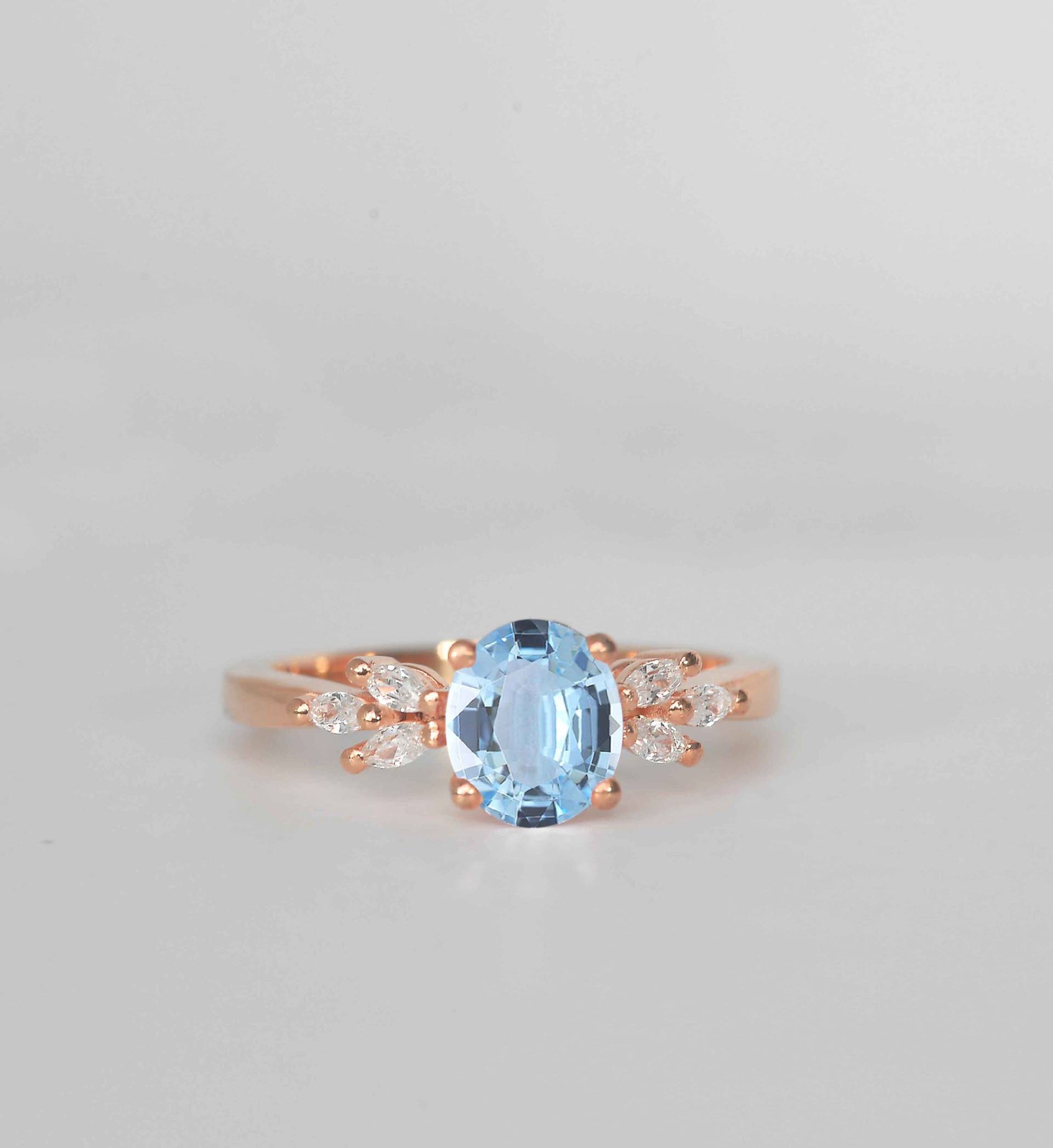 Ovaler Aquamarin Und Marquise Diamant Verlobungsring | Heiligenschein Hochzeits - Jubiläumsring Braut Versprechen Cluster Ring Für Sie von DiorahJewellery