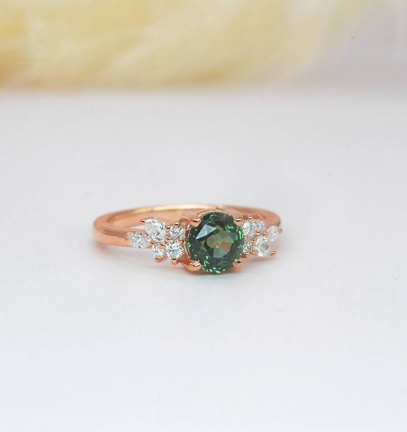 Blaugrüner Saphir Verlobungsring Marquise Diamant Gruppe, Versprechensring Weißgold von DiorahJewellery