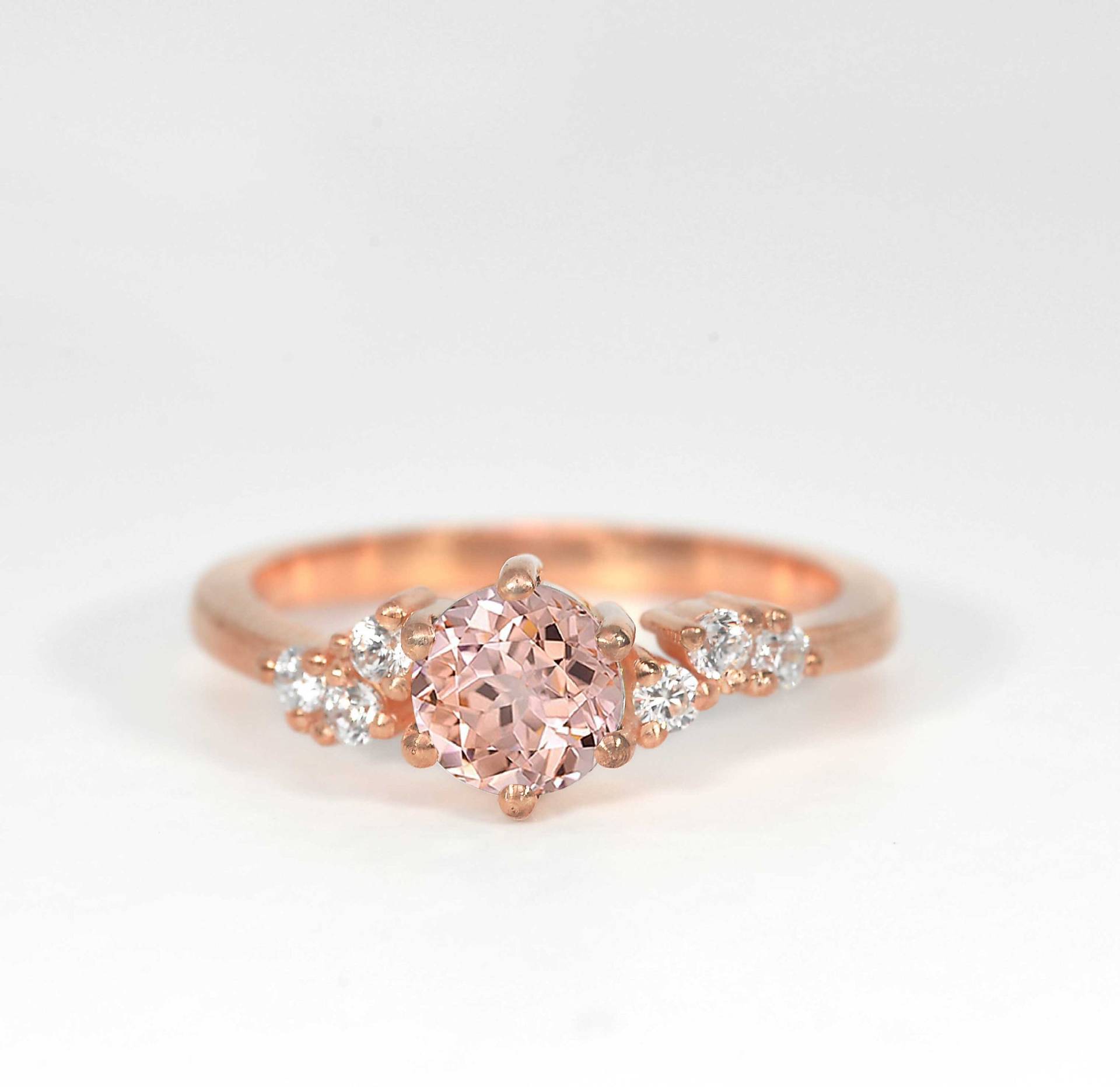 Runder Morganit Und Rund Weißer Diamant Ehering Verlobungsring | 5mm Brautring Roségold Diamant Ring Für Sie von DiorahJewellery