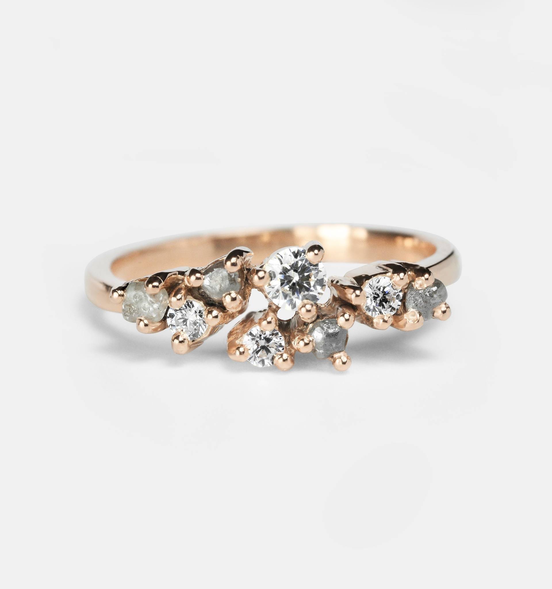 Salz Und Pfeffer Diamant Engagement, Diamant-Cluster-Ring, 9K/14K/18K Gelb Rose Gold, Verlobungsring Rustikal, Gold Ring von DiorahJewellery