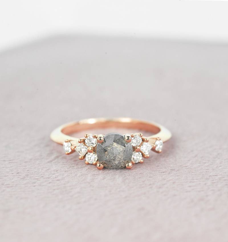 Salz Und Pfeffer Diamant Verlobung, Ring, Roségold Verlobungsring Rustikaler Ring von DiorahJewellery