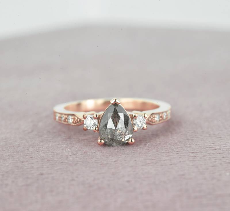 Salz Und Pfeffer Diamant Verlobung, Ring, Roségold Verlobungsring Rustikaler Ring von DiorahJewellery