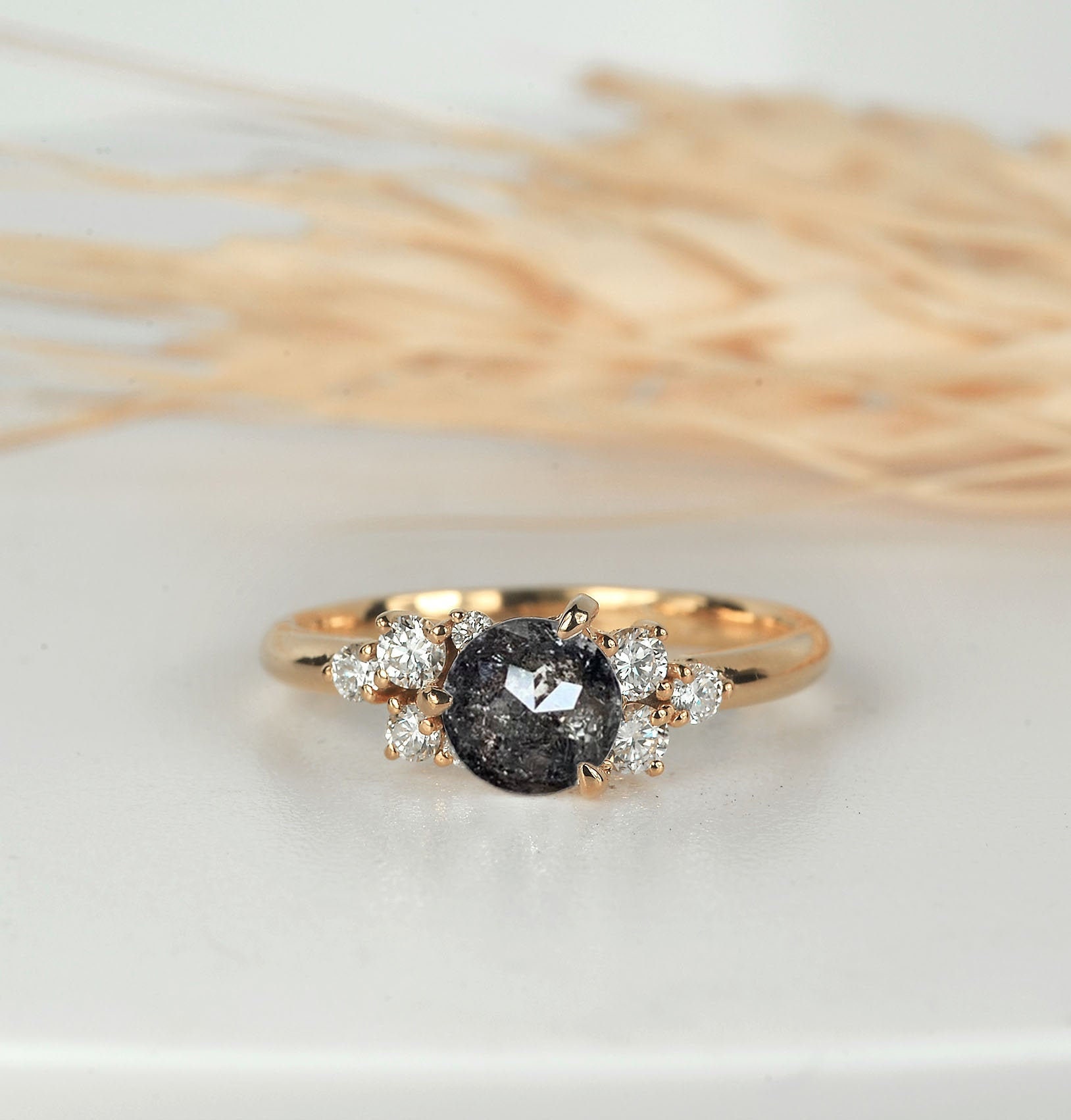 Salz Und Pfeffer Diamant Verlobungsring | Natürliche Diamant-Ring-| Rose Gold Vintage Ring Jubiläumsring Einzigartige Braut Für Sie von DiorahJewellery