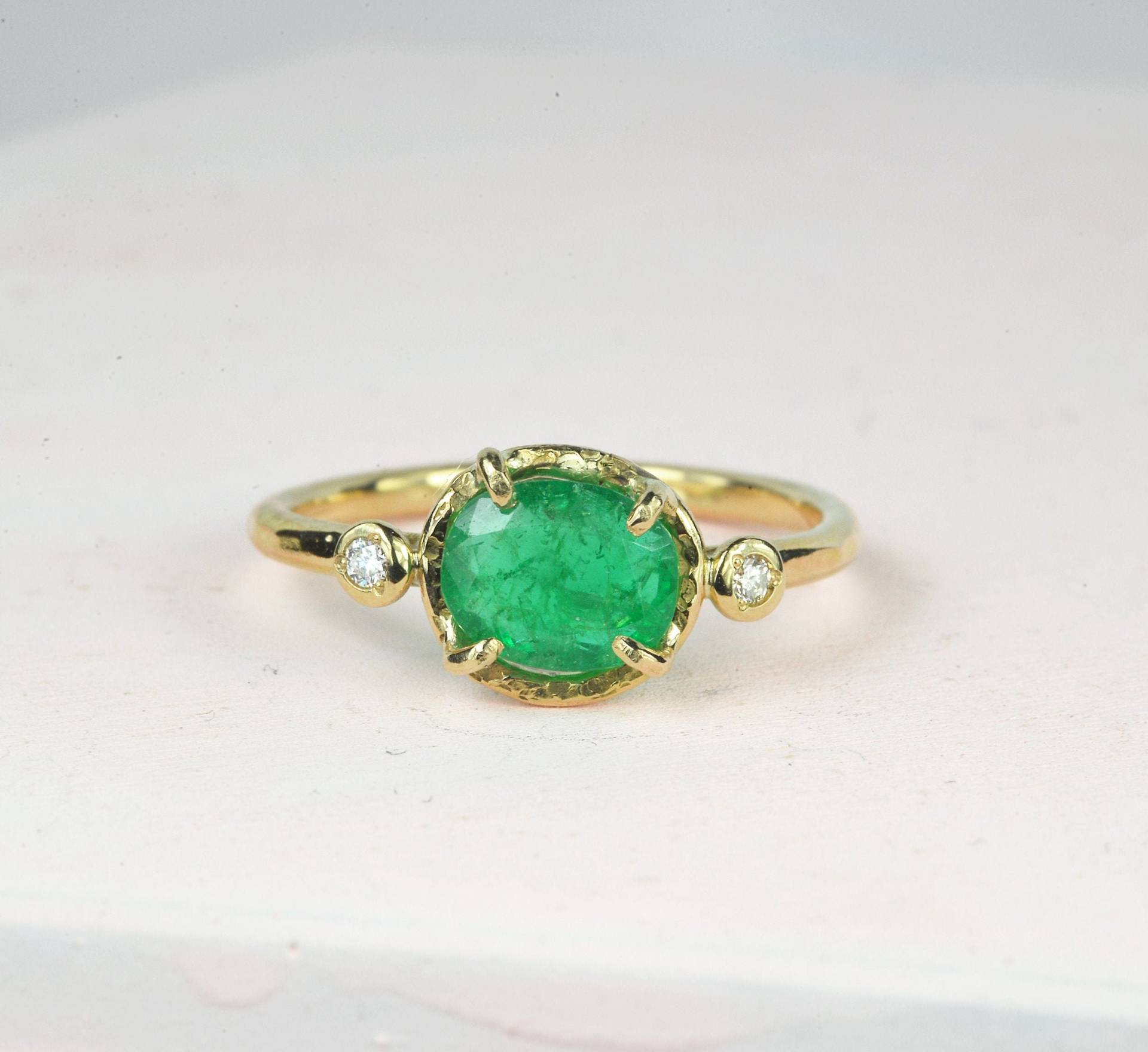 Smaragd Und Diamant Gold Ring-Smaragd Verlobung Smaragdrot - Gelbgold Verlobungsring-Smaragd Weißgold von DiorahJewellery
