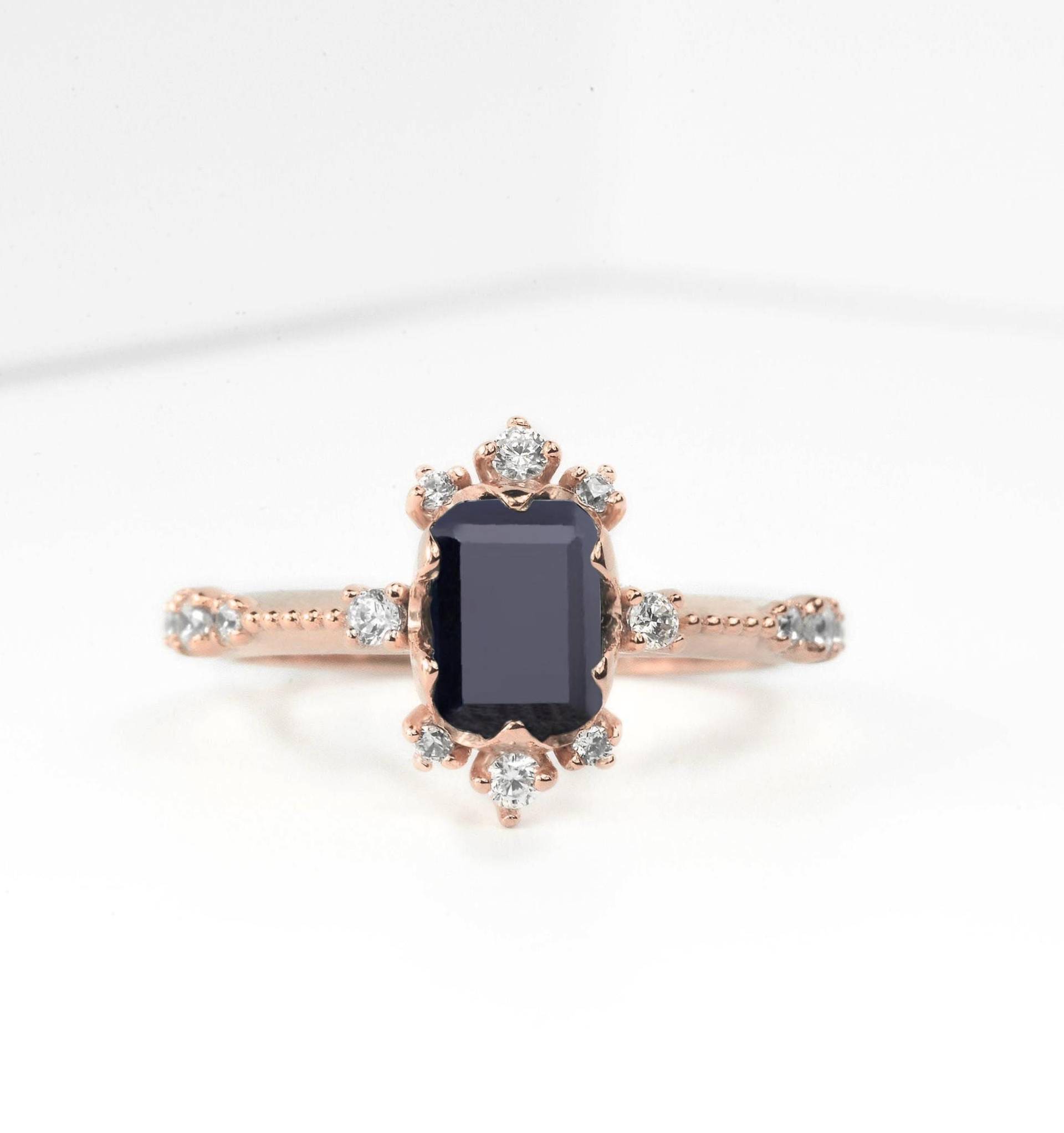 Smaragdschliff 1, 53Ct Natürlicher Schwarzer Diamant Verlobungsring | 14K, 18K Gold Echter Ring Maßgeschneiderte Rosegold von DiorahJewellery