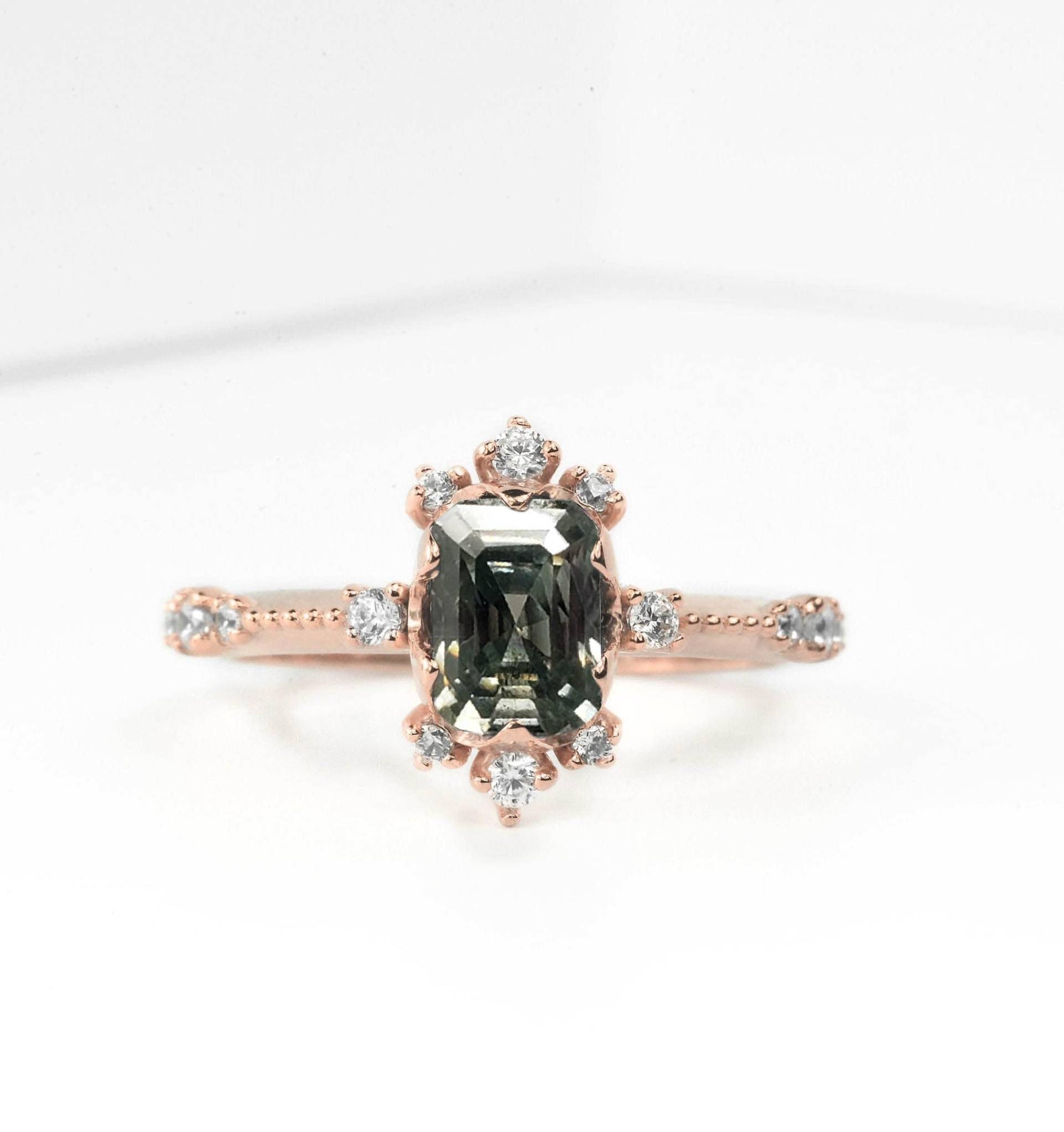 Smaragdschliff 1, 5Ct Natürlicher Grauer Moissanit Verlobungsring | 14K, 18K Gold Echter Diamant Ring Maßgeschneiderte Rosegold von DiorahJewellery