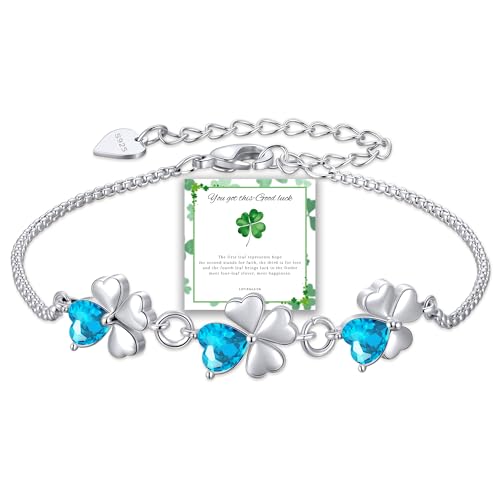 Diorra Kleeblatt Armband 925 Sterling Silber Armband Damen mit Cubic Zirkonia Verstellbare Charm Armband Glücksbringer Armbänder Schmuck Geschenke für Frauen Freundin mama von Diorra