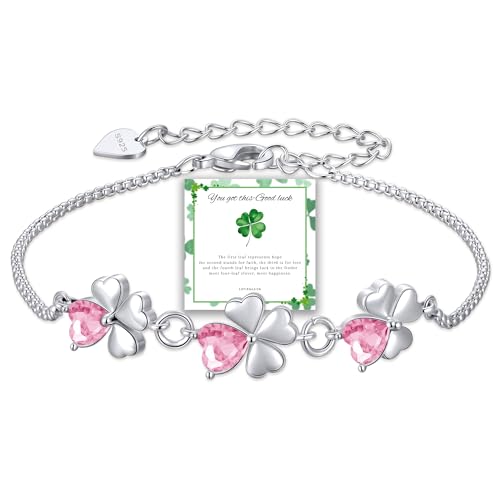 Diorra Kleeblatt Armband 925 Sterling Silber Armband Damen mit Cubic Zirkonia Verstellbare Charm Armband Glücksbringer Armbänder Schmuck Geschenke für Frauen Freundin mama von Diorra