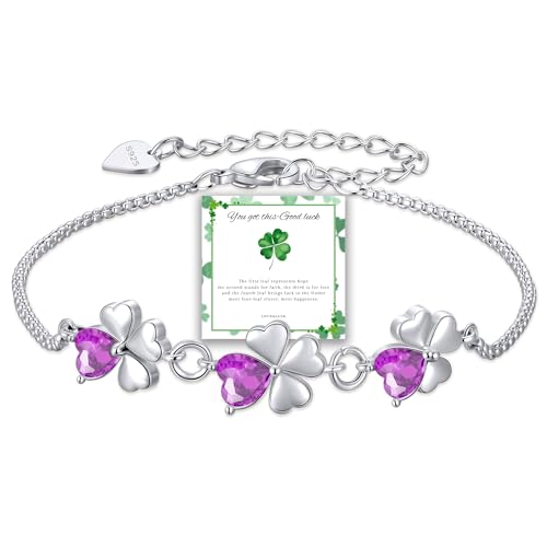Diorra Kleeblatt Armband 925 Sterling Silber Armband Damen mit Cubic Zirkonia Verstellbare Charm Armband Glücksbringer Armbänder Schmuck Geschenke für Frauen Freundin mama von Diorra